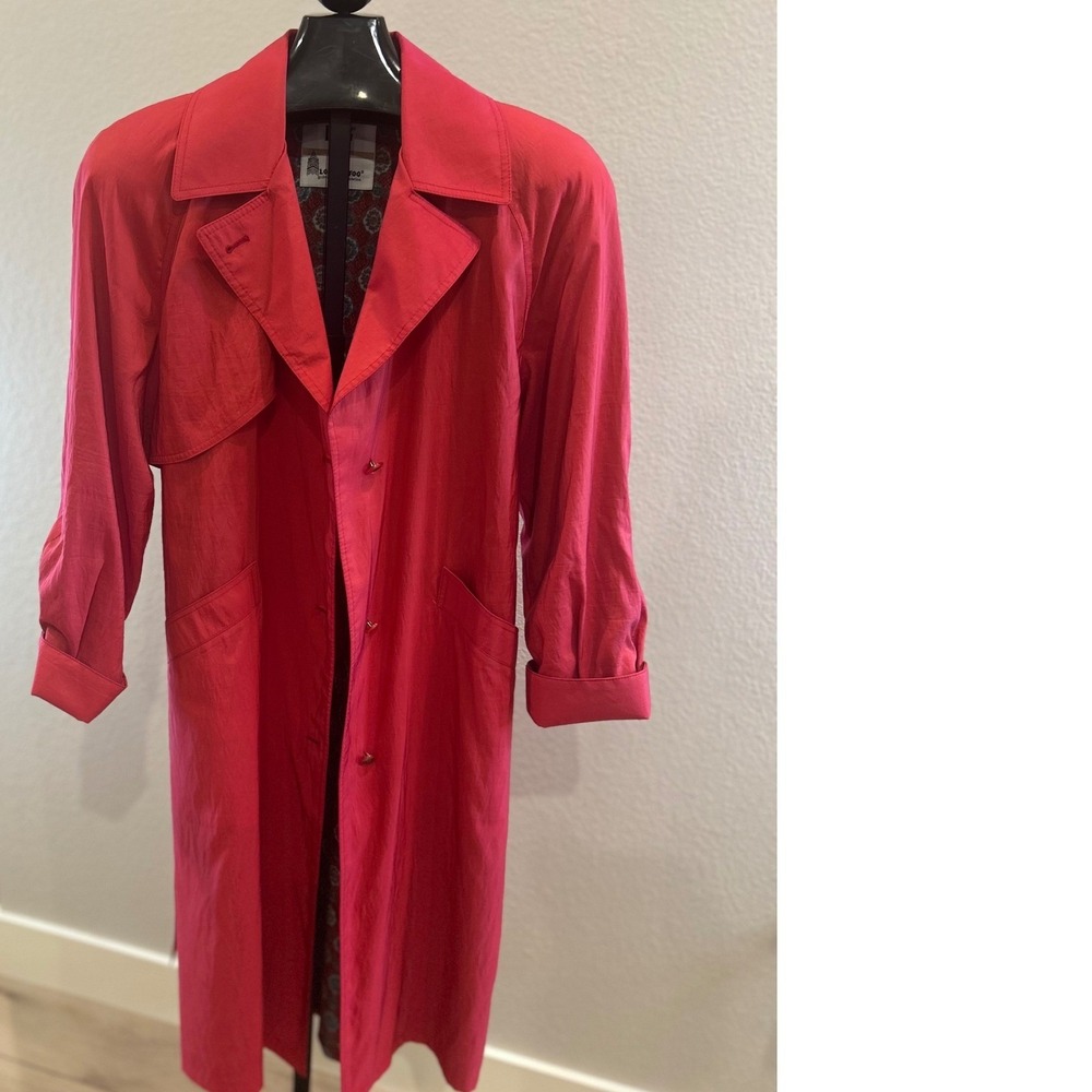 Vintage London Fog Red Trench Coat Womens 8 PET Made in USA Long Rain Jacket
